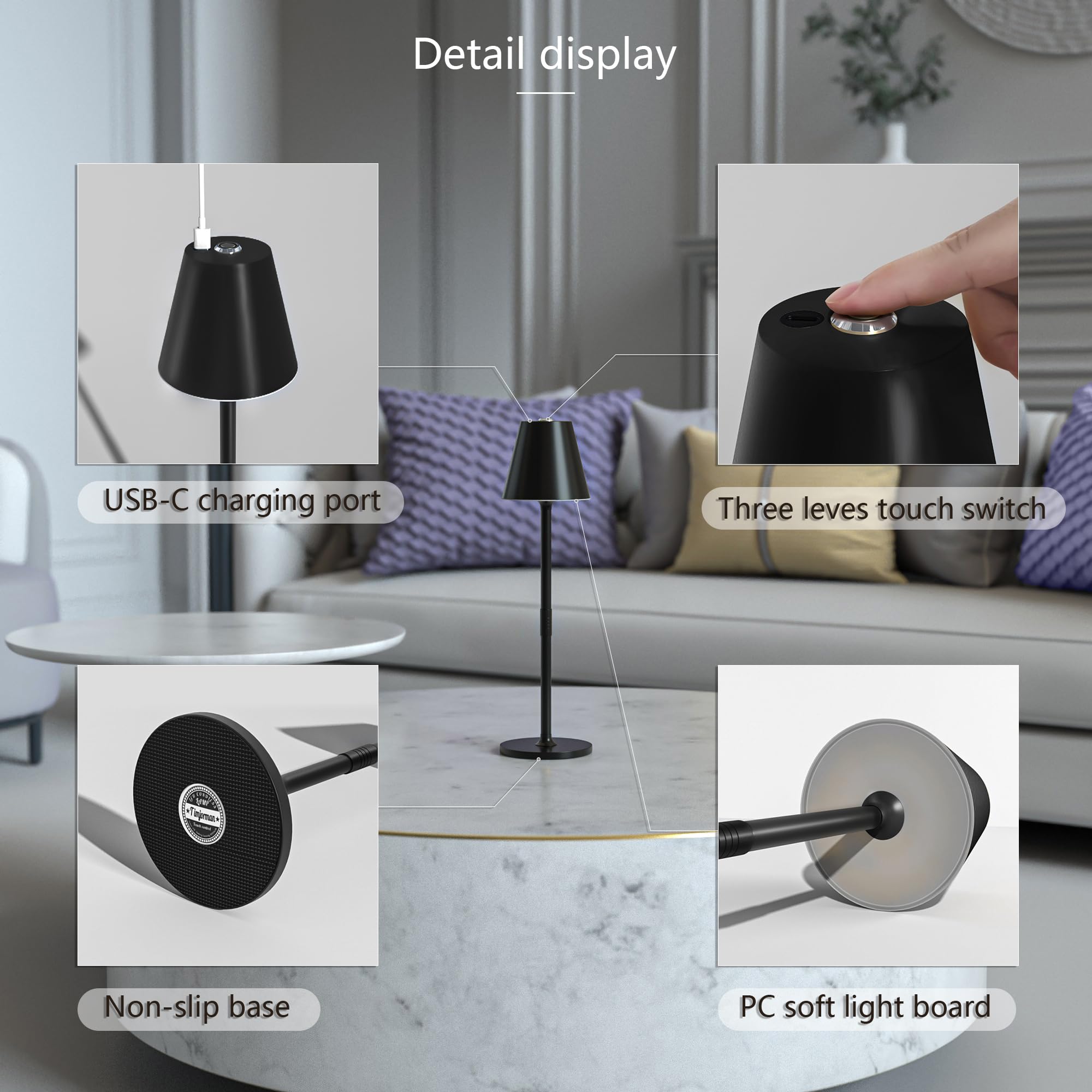 Timjorman cordless lamp matte finish adds modern elegance