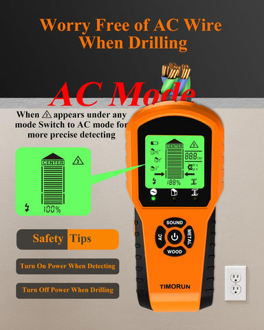 TIMORUN AC-wires mode helps spot electrical lines before drilling.