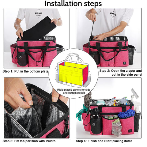 Timoxi Cleaning Caddy Bag in use shows organized, efficient cleanup