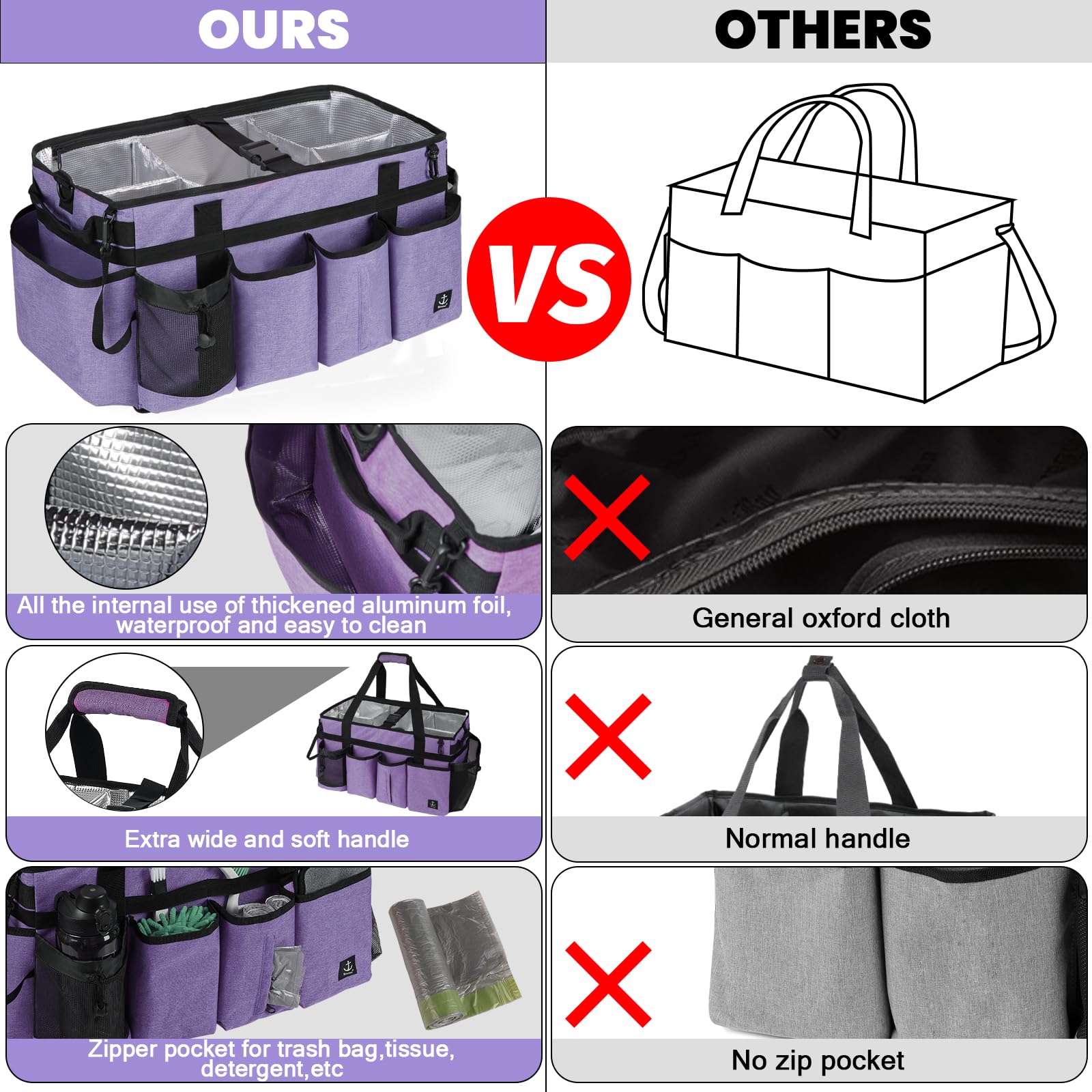 Timoxi caddy features insulated aluminum lining to protect supplies during transport.