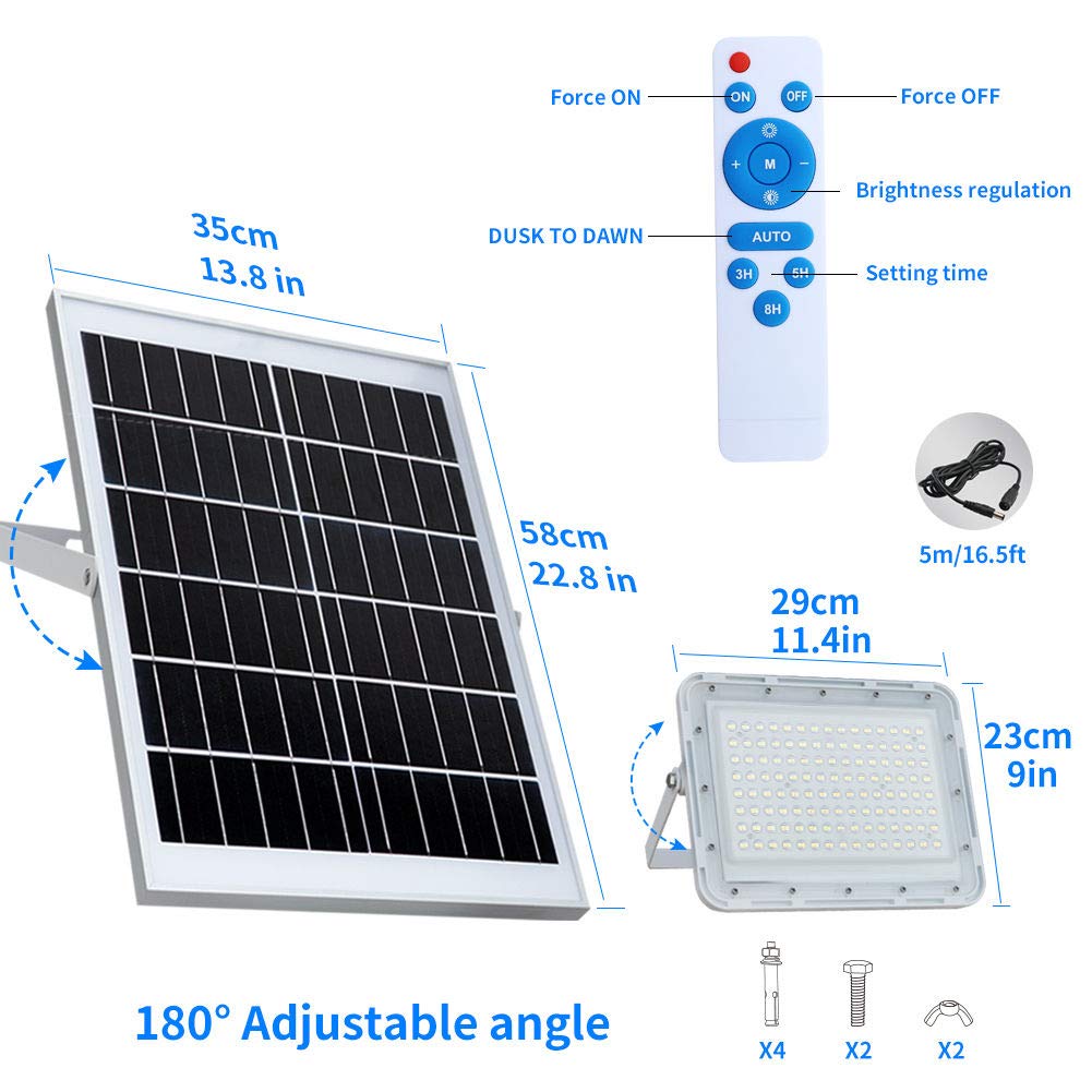 5-meter extension cable links solar panel to flood light for flexible setup