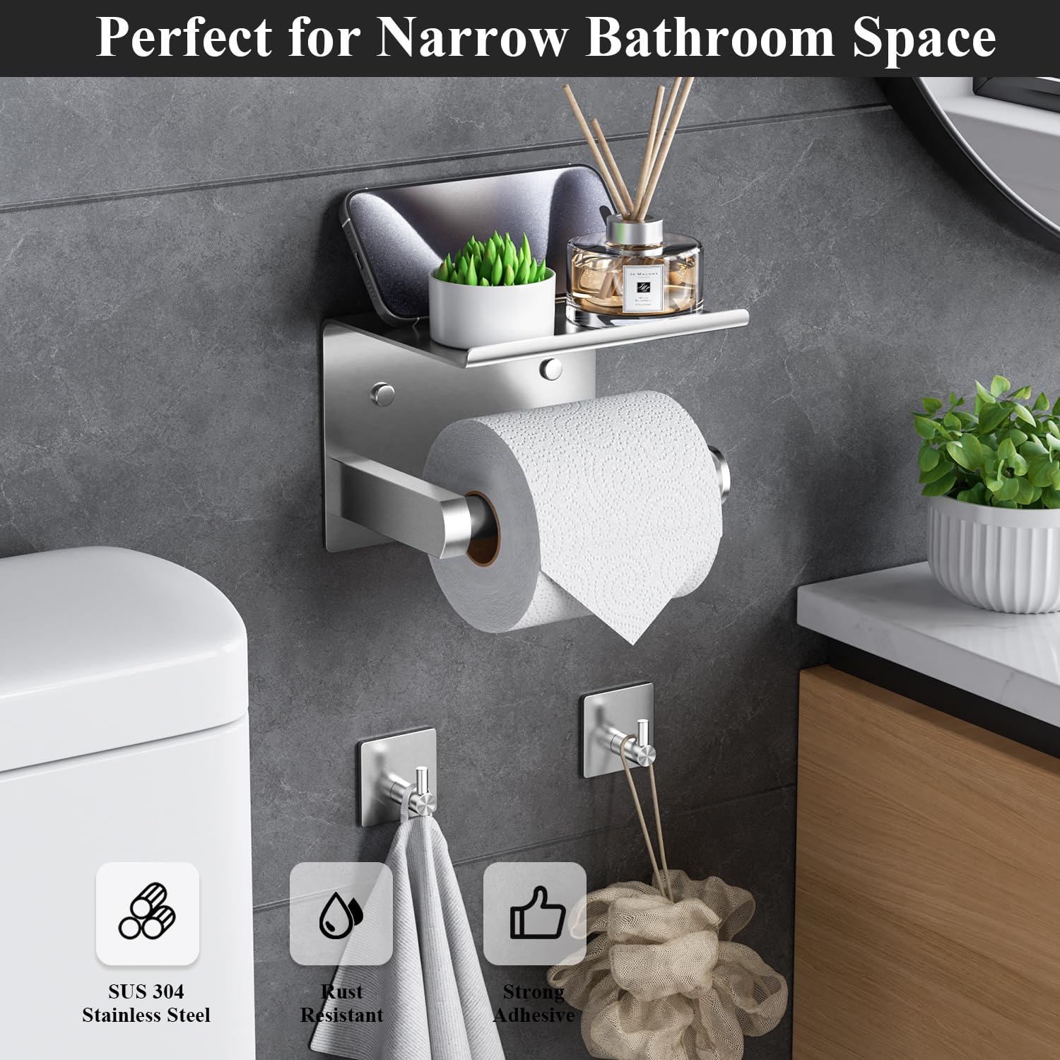 Tindbea adhesive towel hooks in brushed nickel, sturdy organization without drilling