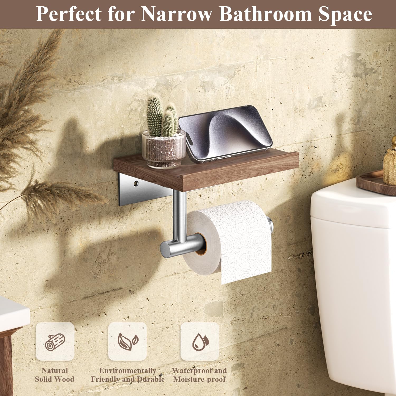 Tindbea brushed nickel stainless assembly highlights rust-resistant hardware for humid bathrooms.