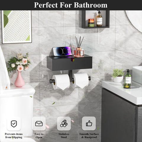 Tindbea double-roll toilet paper holder providing two extra-large rolls for uninterrupted use.