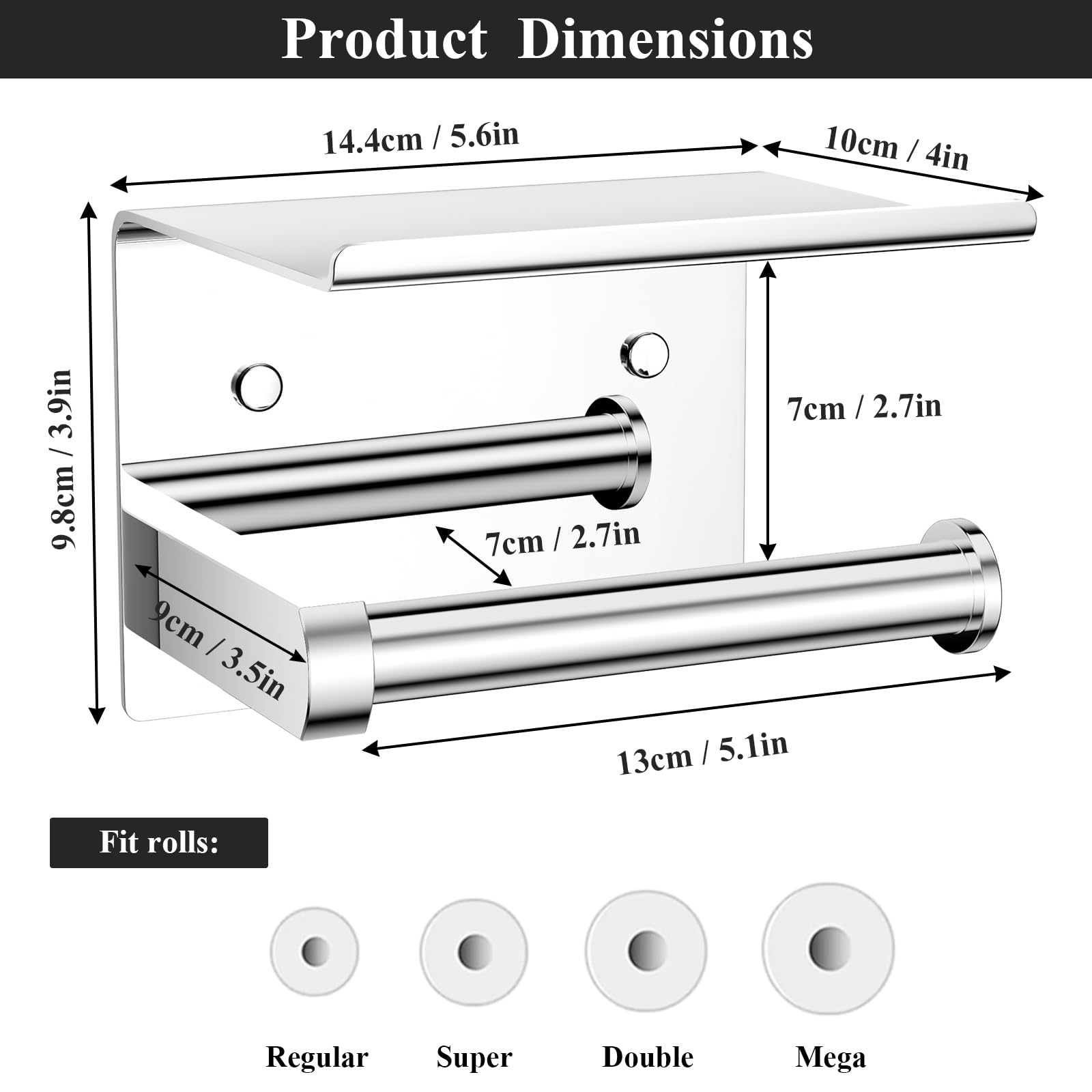 Tindbea toilet paper holder with shelf screw mount kit for secure setup