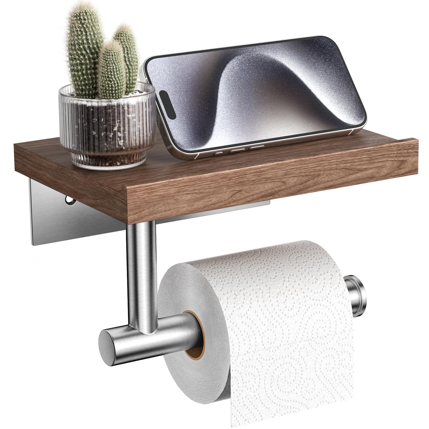 Tindbea walnut wood shelf detail with wax oil, ideal for storing small items.