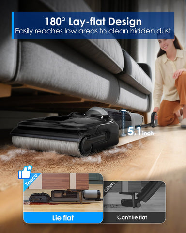 Tineco Floor ONE i5 Stretch lays flat to access tight gaps and under beds