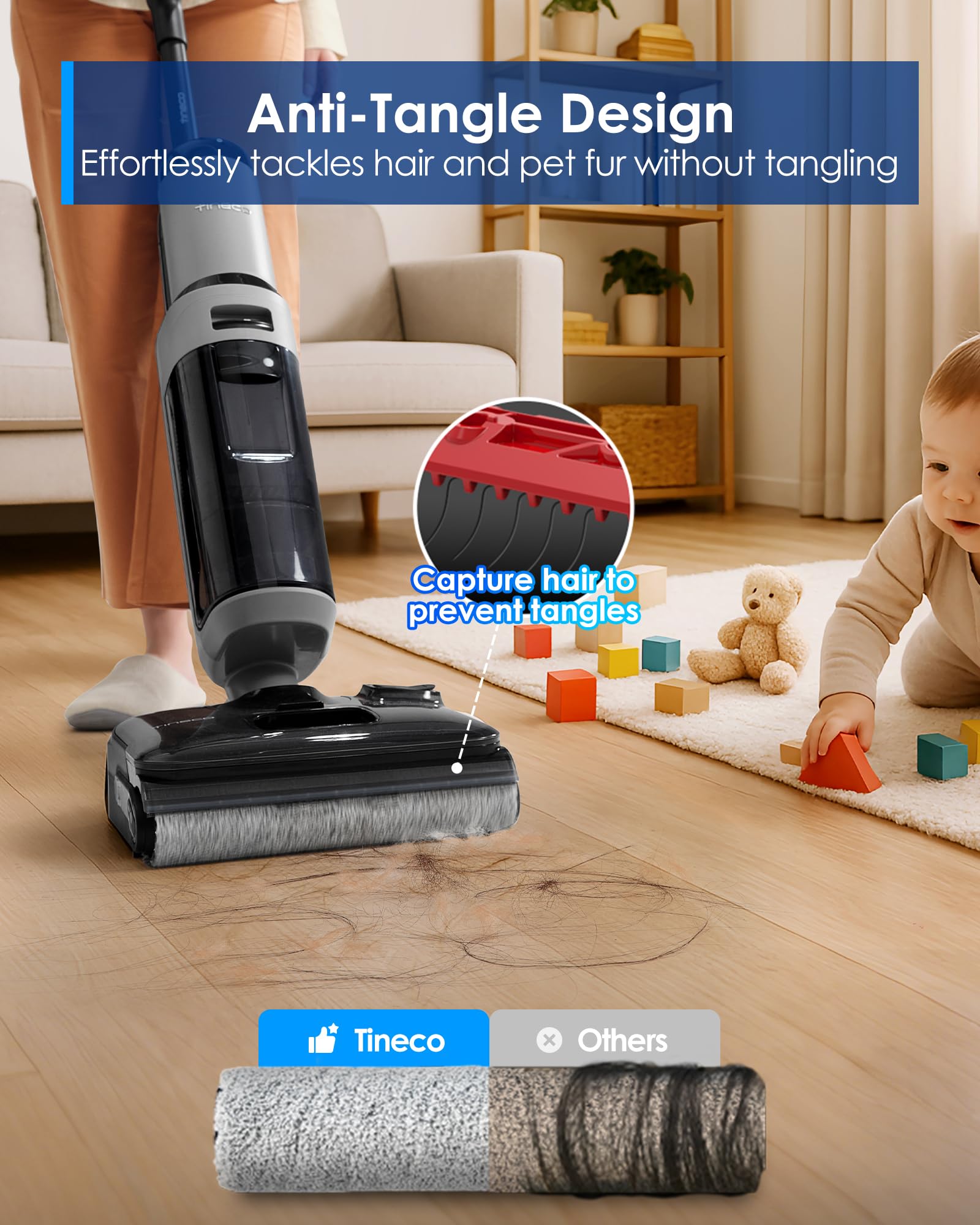 Tineco Floor ONE i5 Stretch mops while spraying fresh water for consistent cleaning