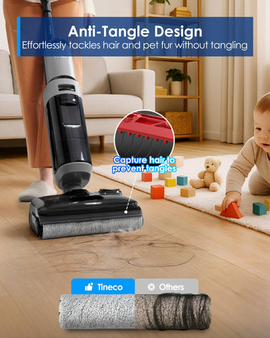 Tineco Floor ONE i5 Stretch mops while spraying fresh water for consistent cleaning