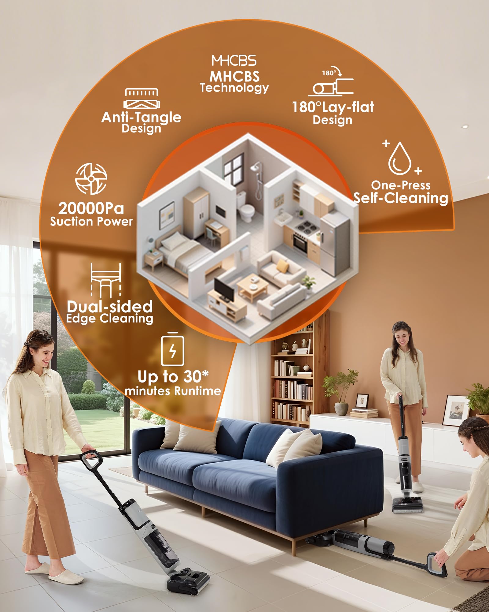 Tineco Floor ONE i5 Stretch self-cleaning brush helps maintain a clean roller