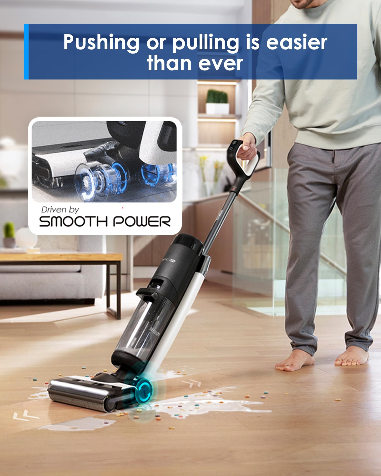 Tineco Floor One S7 dual-direction brush for thorough debris pickup
