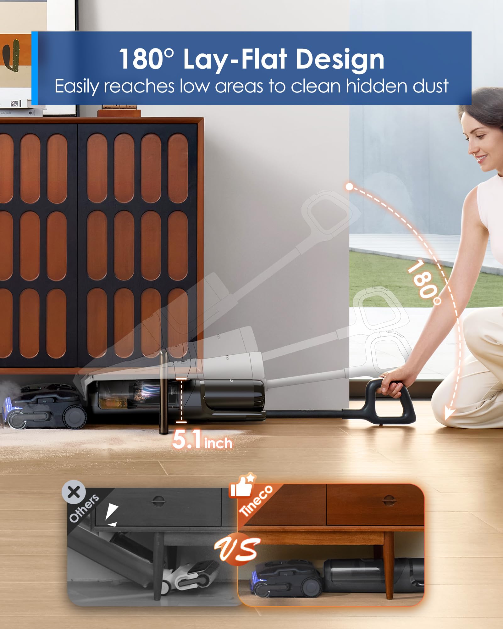Tineco Floor One S7 Stretch compact low-profile design for tight spaces
