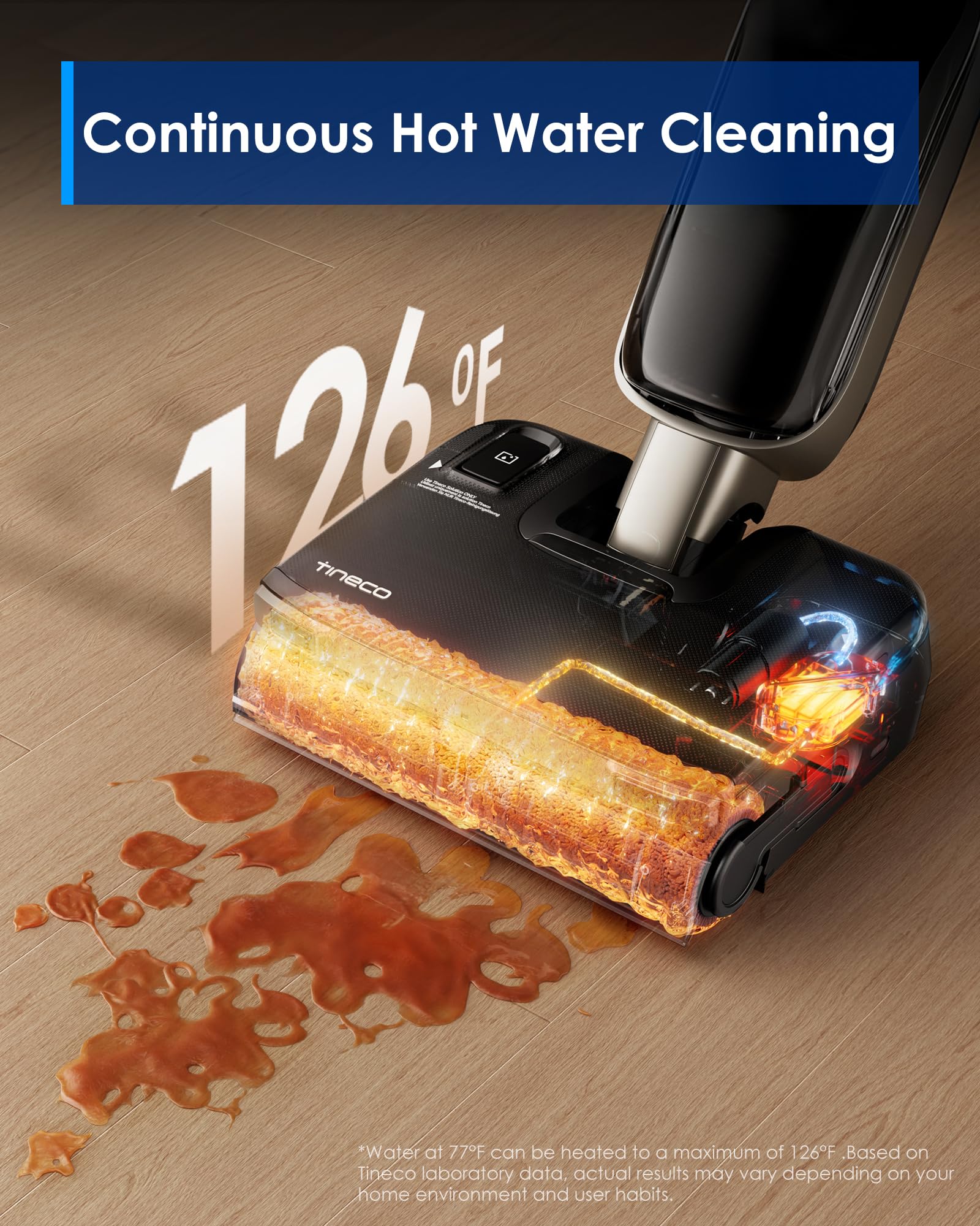 Tineco Floor One S9 Master hot water mopping at 126°F for deep cleaning