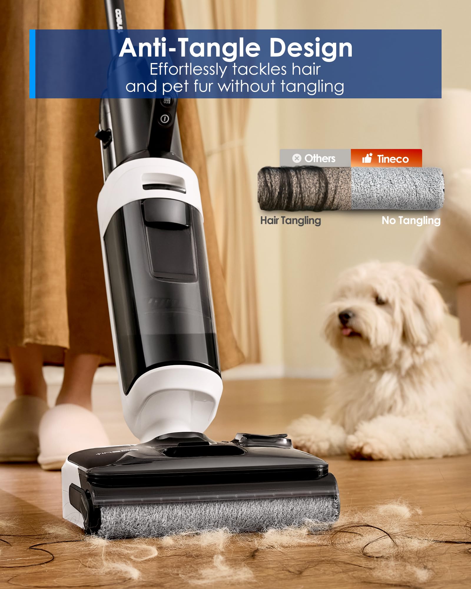 Tineco Floor One Switch i5 Stretch Breeze captures pet hair in the dirty water tank