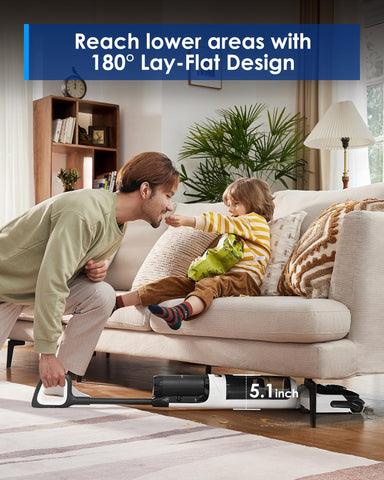 The 180 degree lay-flat reach on the Floor ONE Switch S6 Stretch under spills and corners.