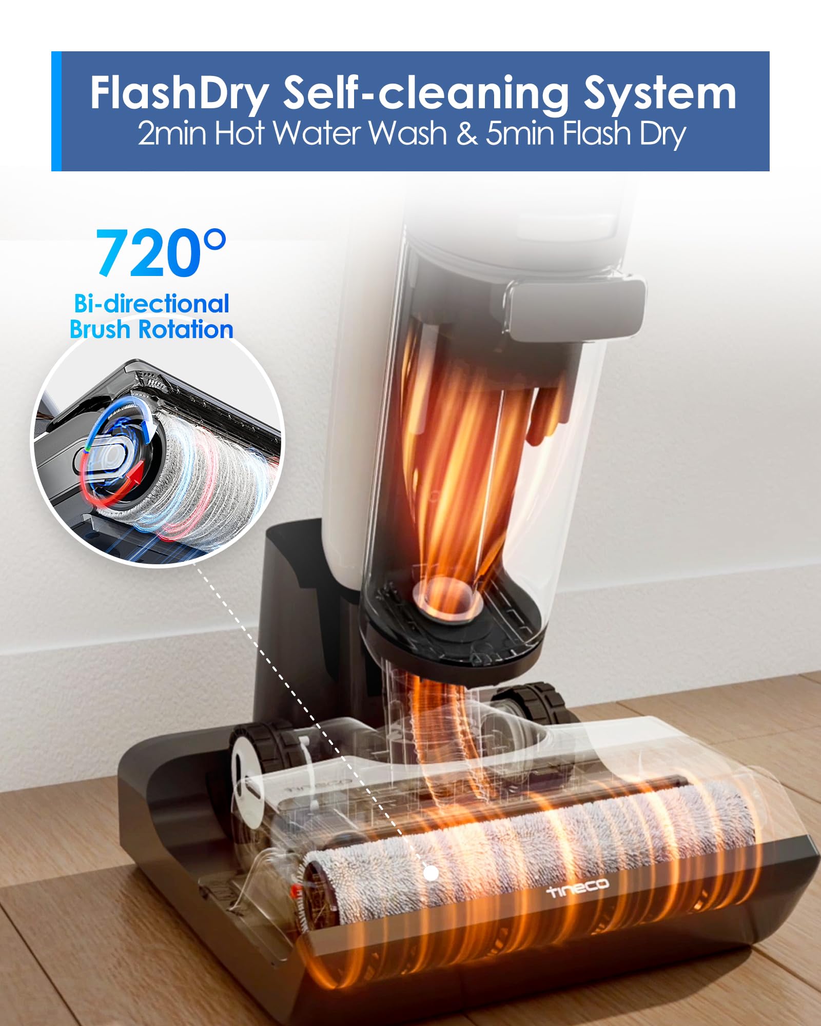 Tineco Floor ONE Switch S7 uses 158 °F water to dissolve stains.