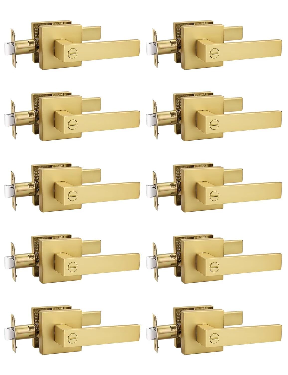 Tinewa 10-pack heavy duty gold privacy lever for interior doors.