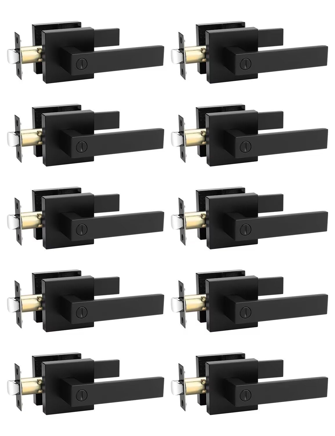 Tinewa 10-pack square privacy lever in matte black for bedroom and bathroom doors.