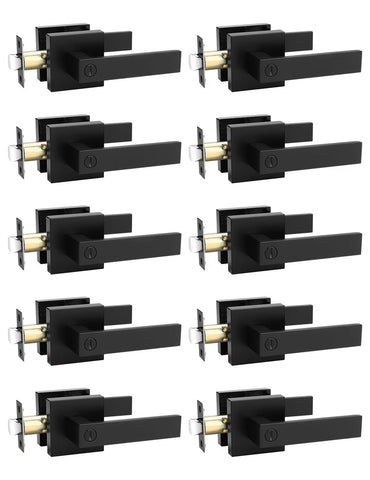 Tinewa 10-pack square privacy lever in matte black for bedroom and bathroom doors.