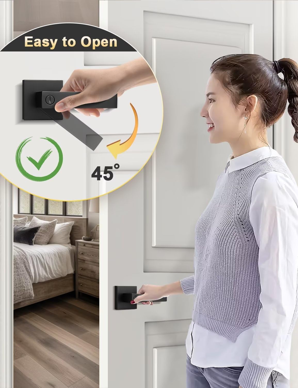 Tinewa bed/bath door lever suitable for interior privacy use.