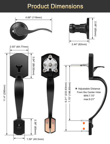 Backset compatibility for 60 mm supports flexible door installation.