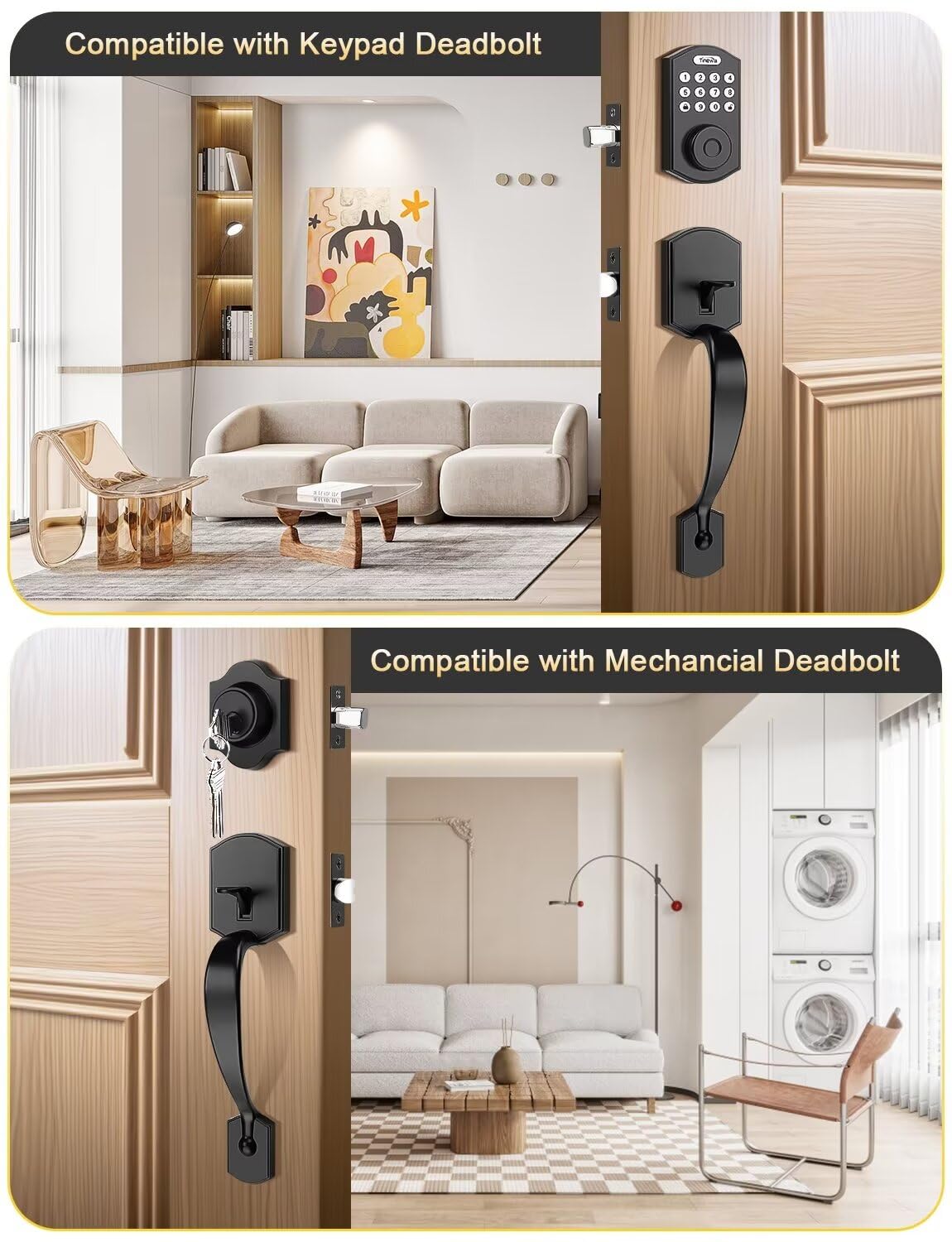 Backset compatibility for 70 mm supports flexible door installation.