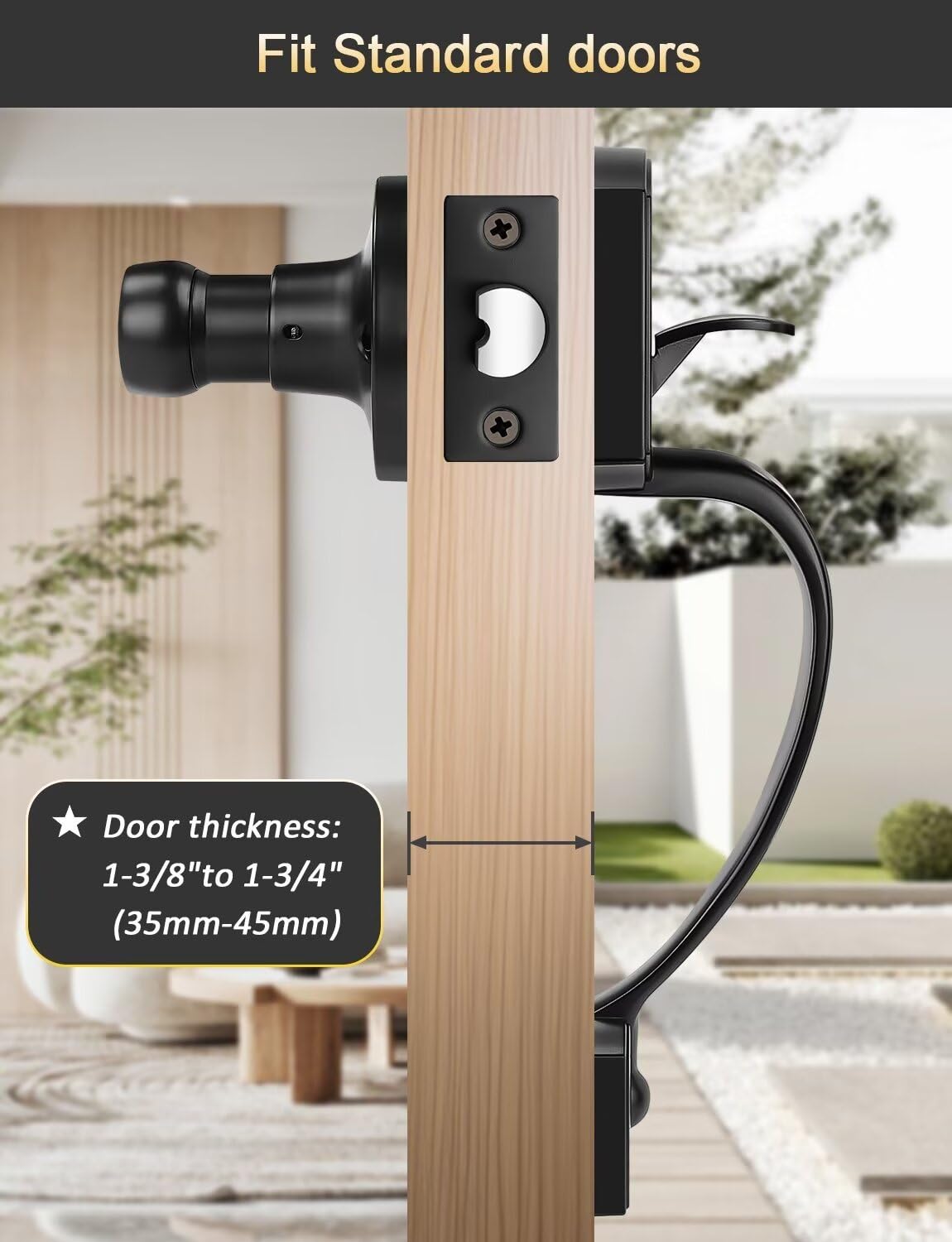 Interior lever is reversible for left or right handed doors with Camelot trim.