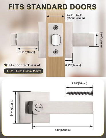 Tinewa privacy square door handle interior lock button detail for privacy.