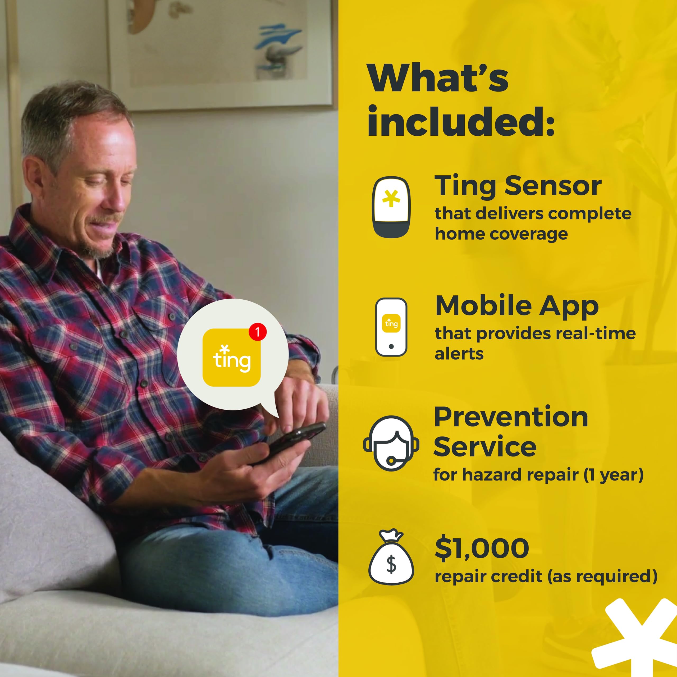 Phone notification displays 24/7 alerts for hazards or outages.