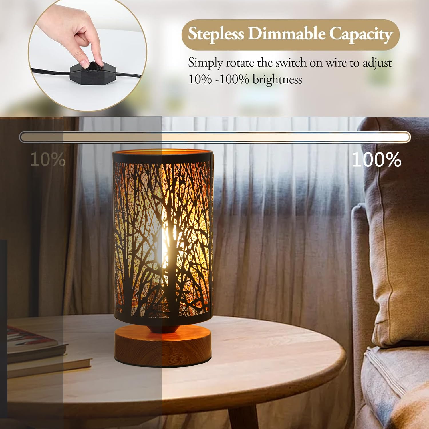 Tingsize bedside table lamp with wood base adding warm, sturdy support near the nightstand