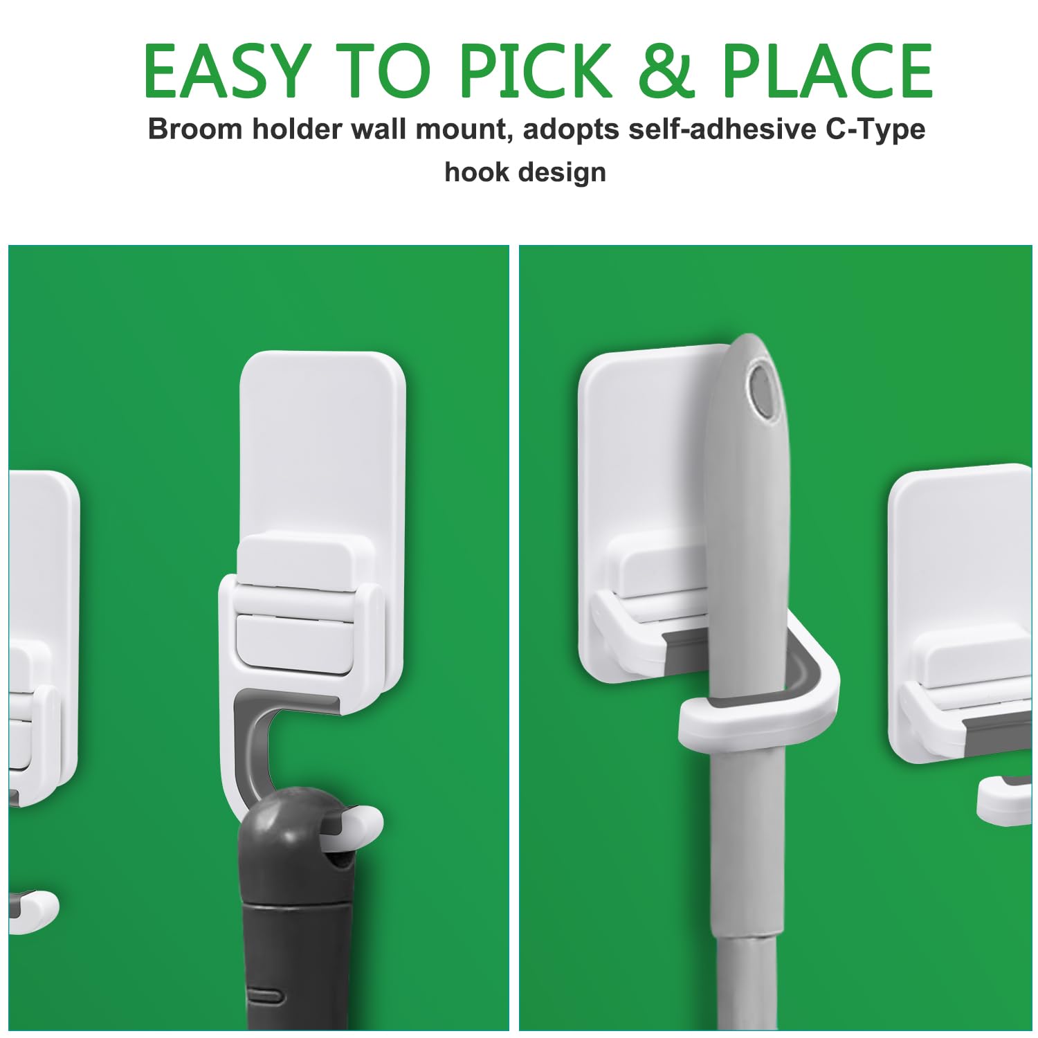 Tinkeep 180-degree clips simplify accessing brooms and mops.