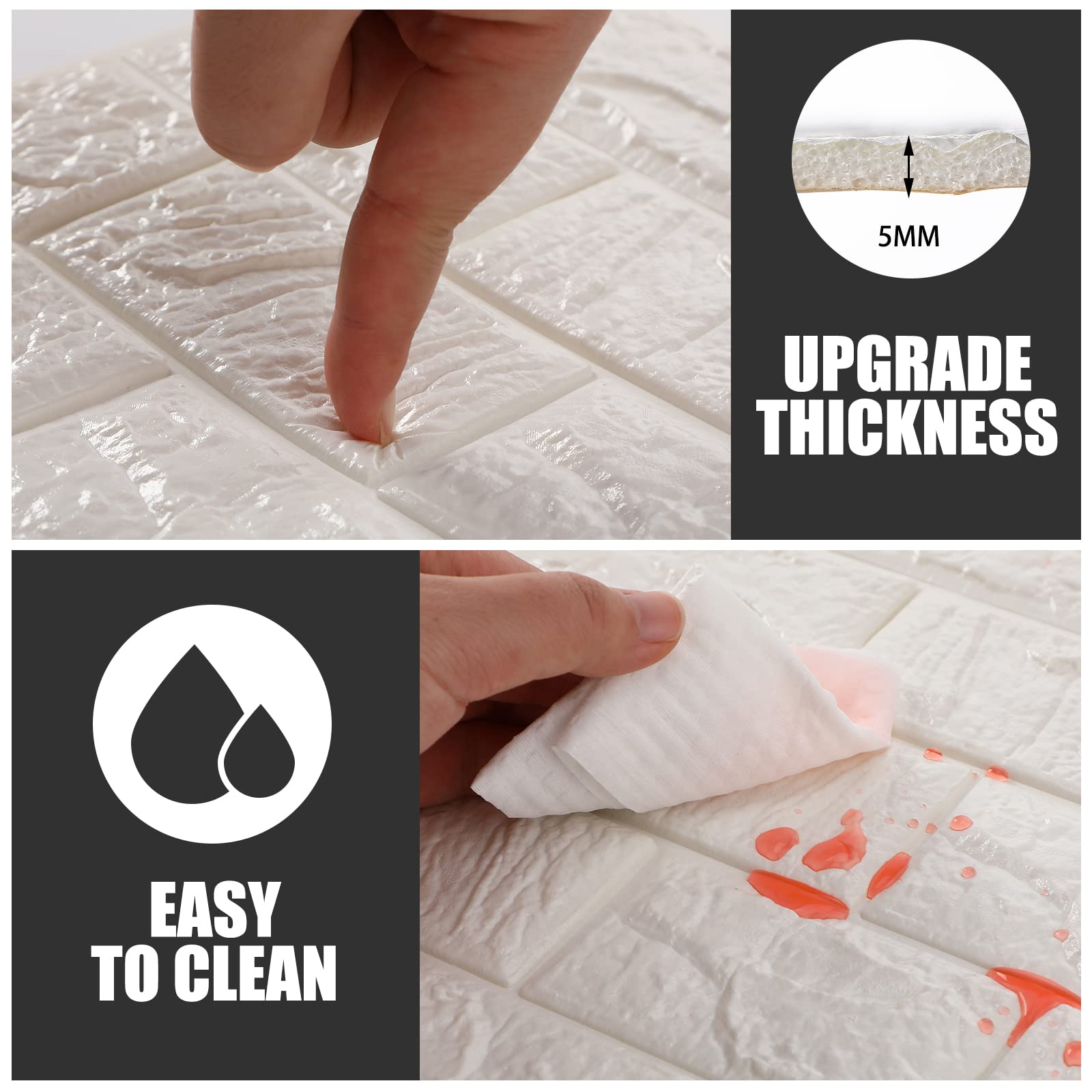 Tinlade 3D brick wall panel white peel-and-stick adhesion demo on smooth wall