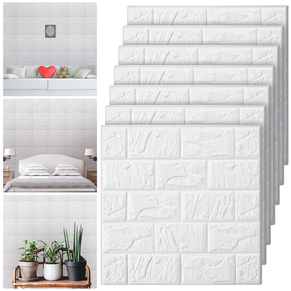 Tinlade foam brick wall panel in white close view showing textured 3D surface for a quick makeover