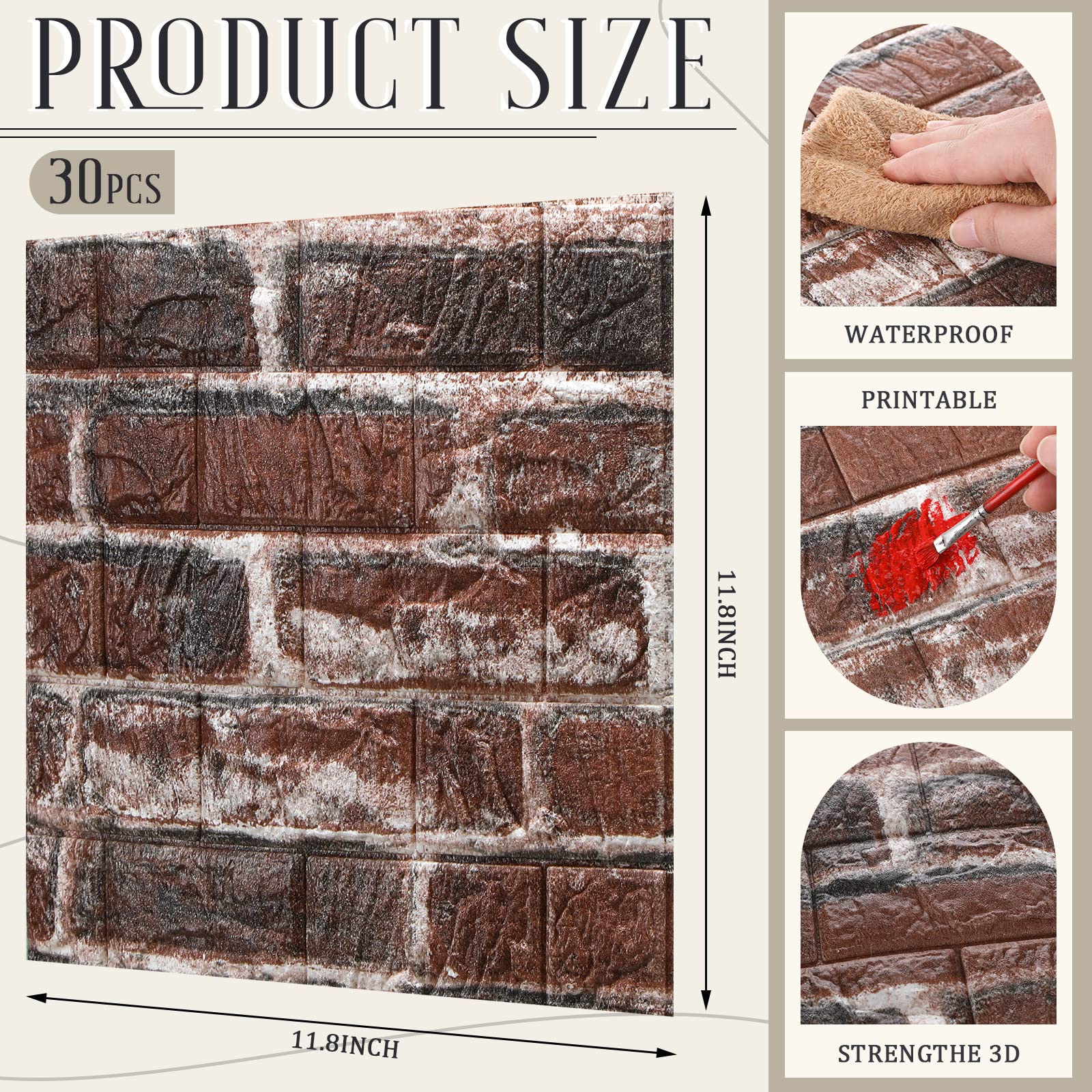 Tinlade foam brick wall tile with peel-and-stick backing for quick decorating