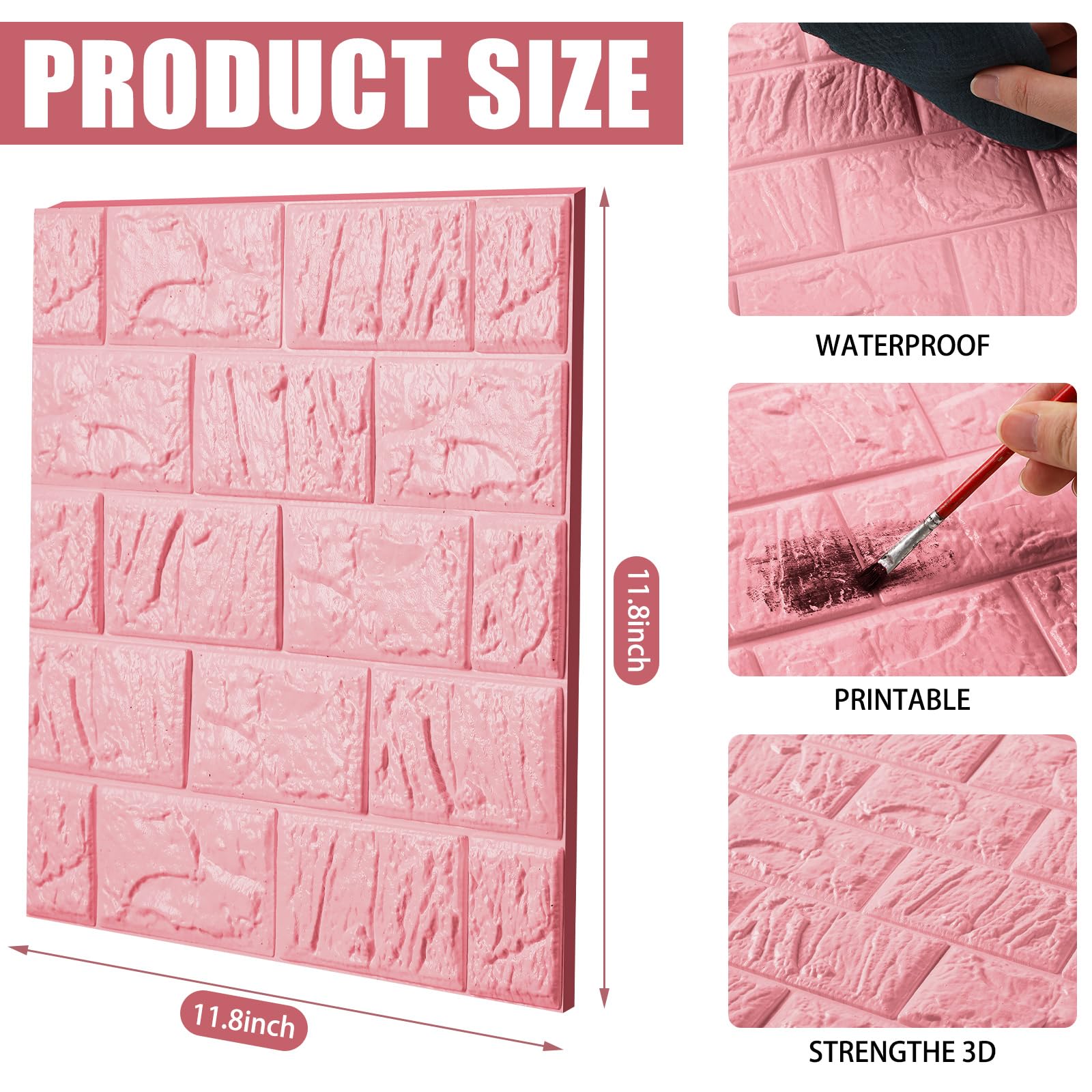 Tinlade foam brick wall tiles pink closeup highlighting soft surface and easy maintenance.