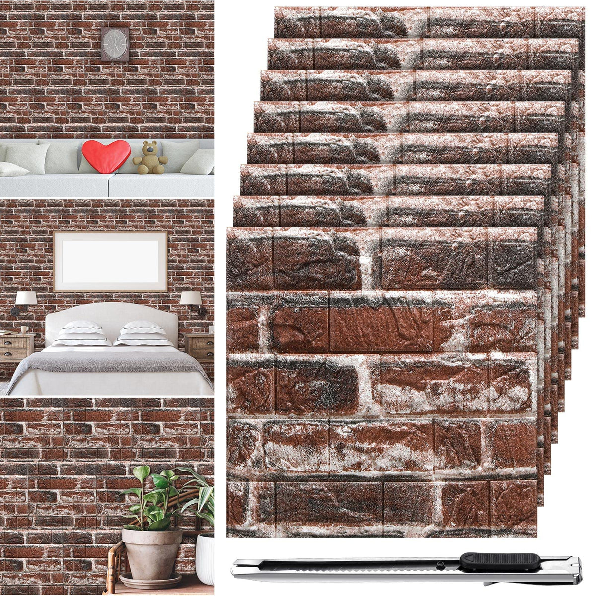 Tinlade red brick 3D wall panel for easy DIY wall upgrade