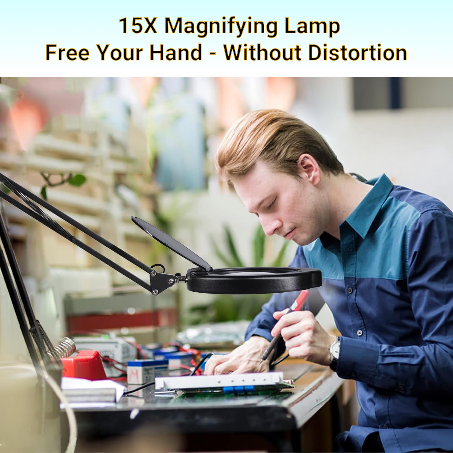 Tioneger desk lamp with clamp enables hands-free magnification for detailed work