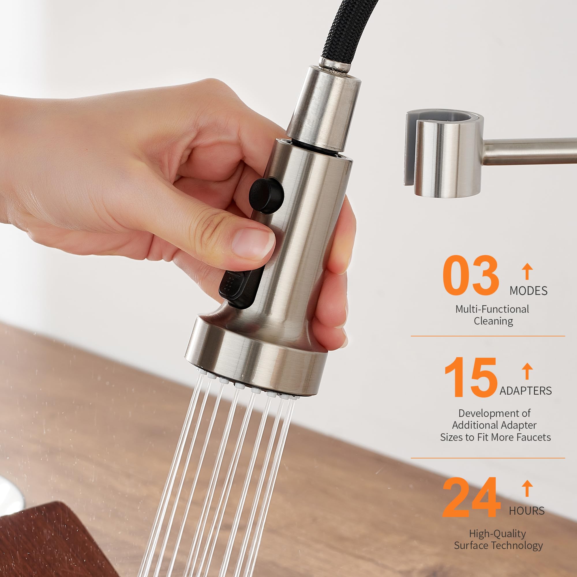 TIORIY three-function nozzle offers stream, spray, and blade modes