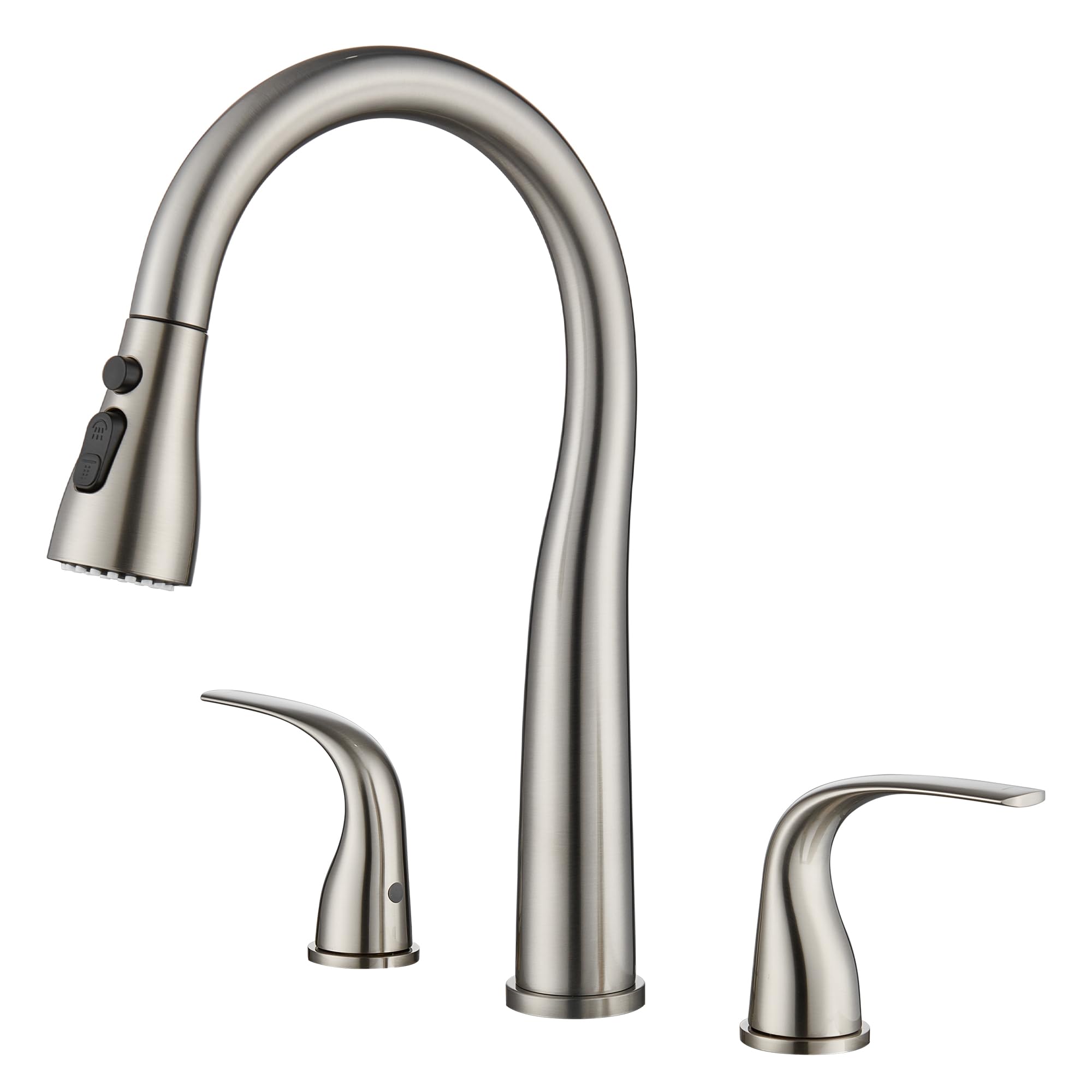 TIORIY 3-hole kitchen faucet with pull-down sprayer for easy rinsing and filling tasks