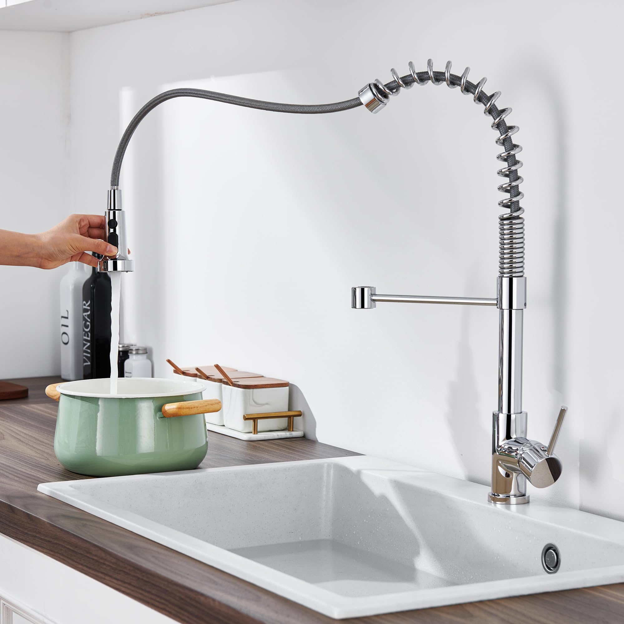 TIORIY brushed nickel finish on faucet head for durability.