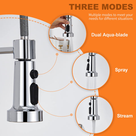 TIORIY pull-down spray head with three modes in action.