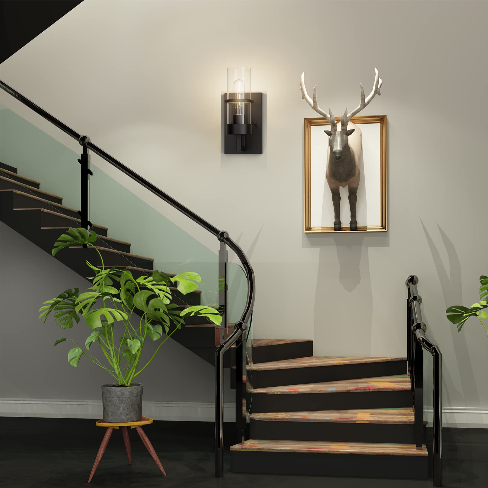 Tipace clear glass shade wall sconce enhances bathroom mirror area