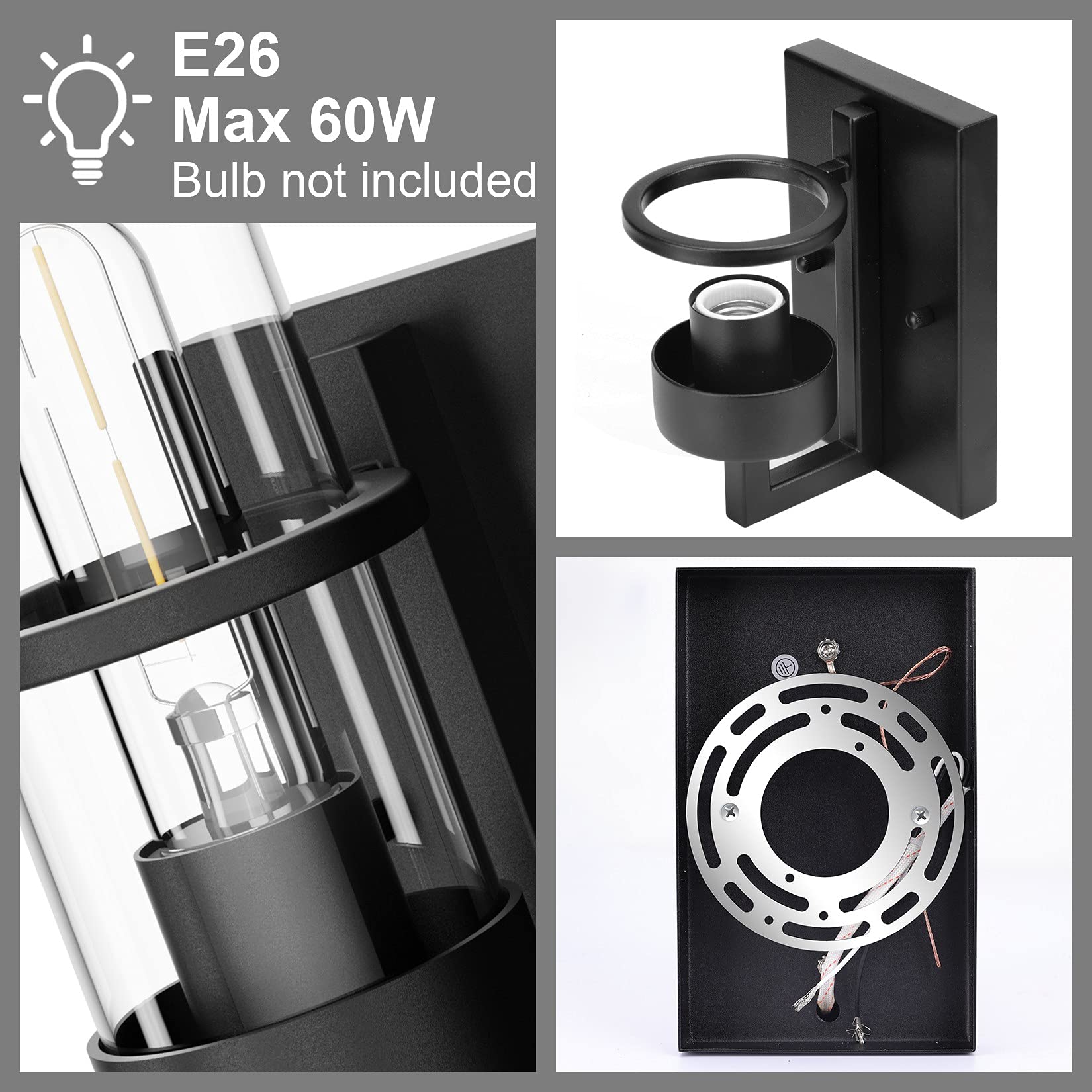 Tipace LED-compatible wall sconce with E26 base for bulb upgrades