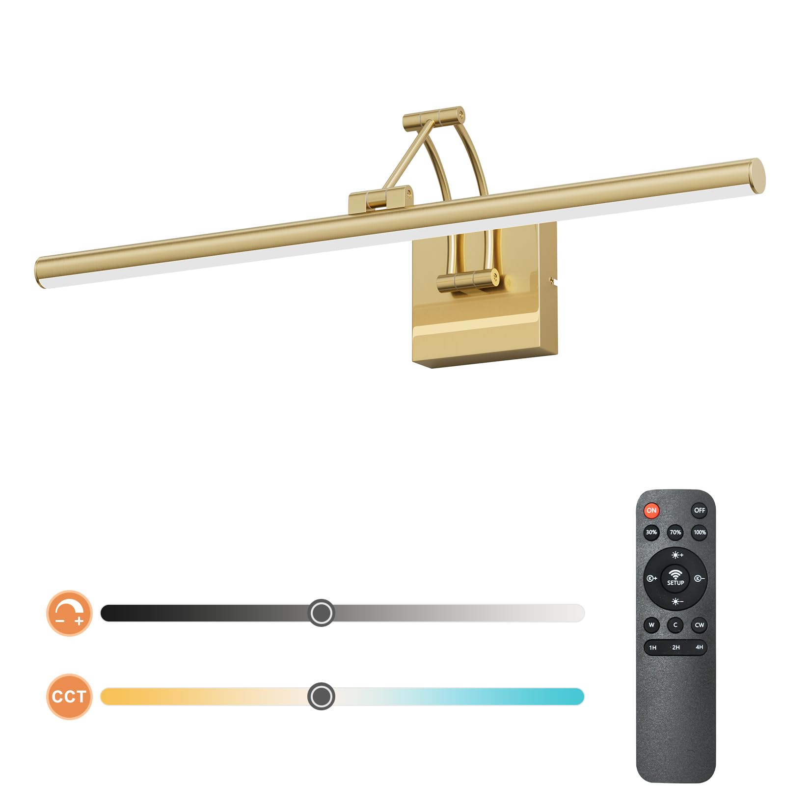 Tipace hard-wired LED picture light in gold finish brightens art details.