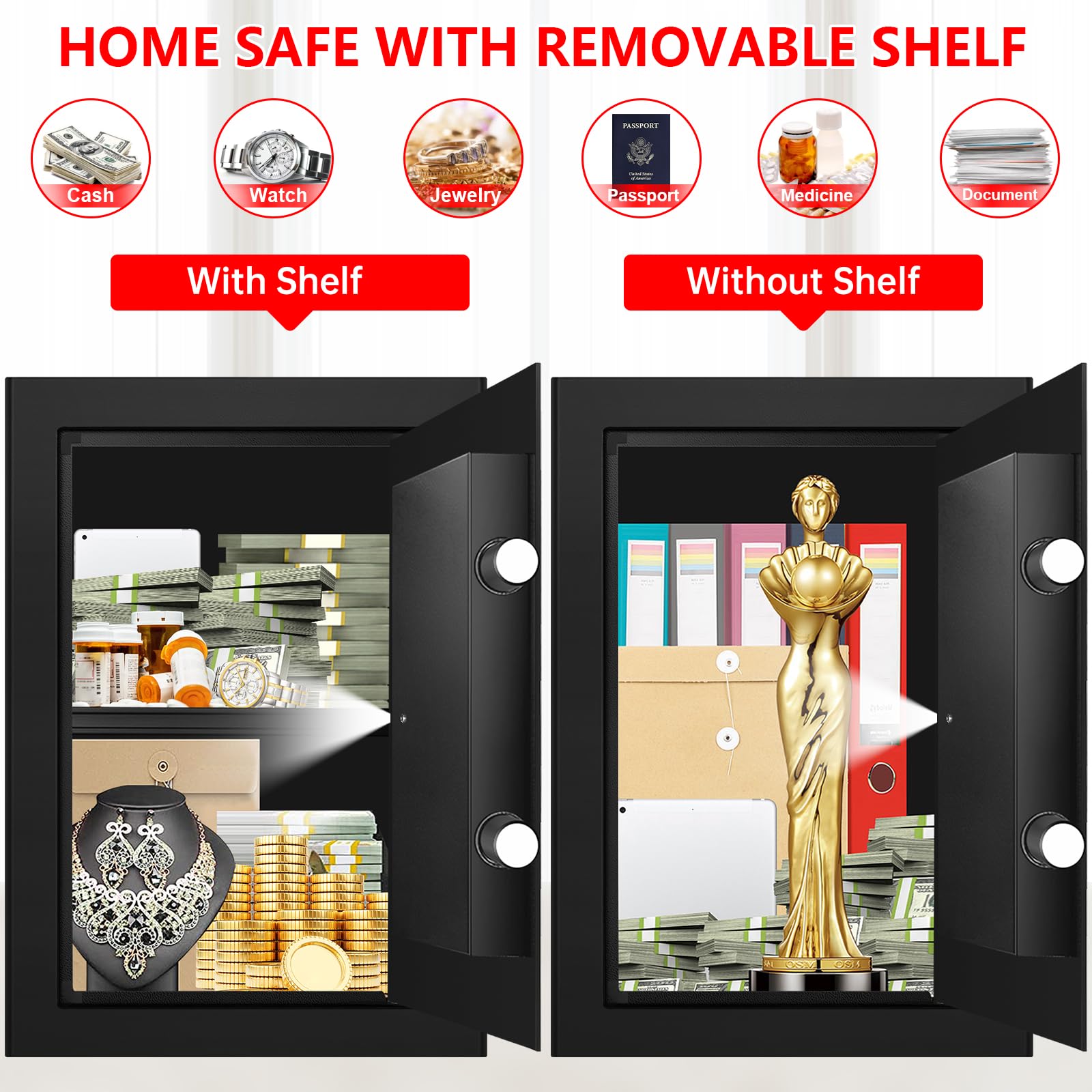 Tipiyajo 3.4 Cub Large Safe – removable shelf for flexible organization.
