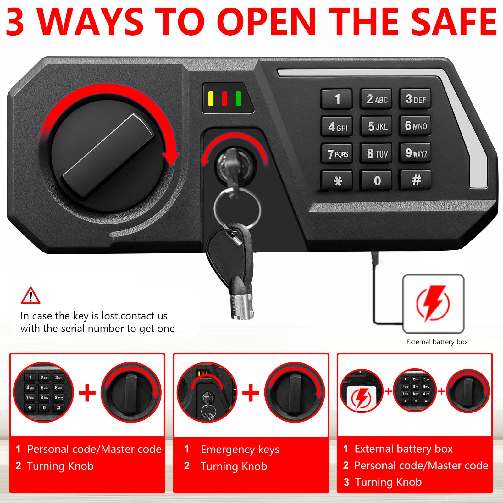 Tipiyajo small safe with digital lock and three opening methods for convenience