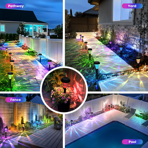 TISEJOY color-changing solar pathway light with multicolor LEDs for vibrant garden accents