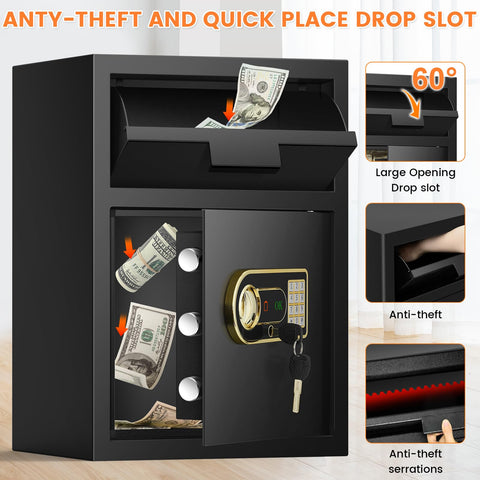 Tiskgg drop safe top deposit slot showing quick deposit capability