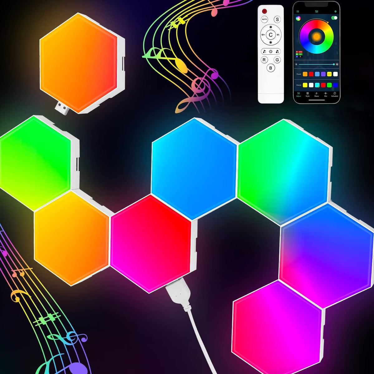 TISOFU Hexagon Lights 8-pack packaging highlights easy setup for gaming rooms