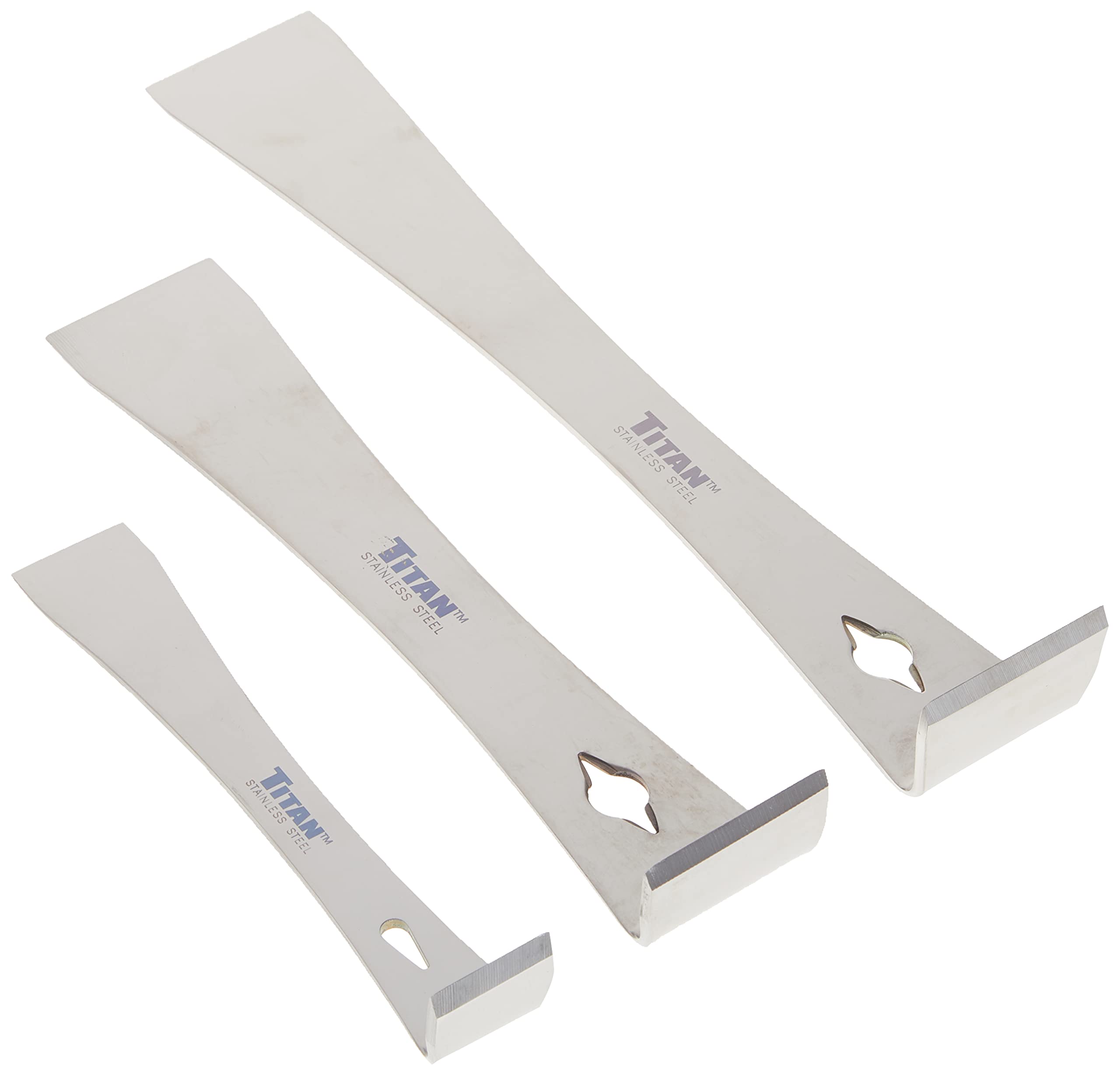 Titan 17007 three-piece pry bar scraper set in polished stainless steel for versatile prying tasks